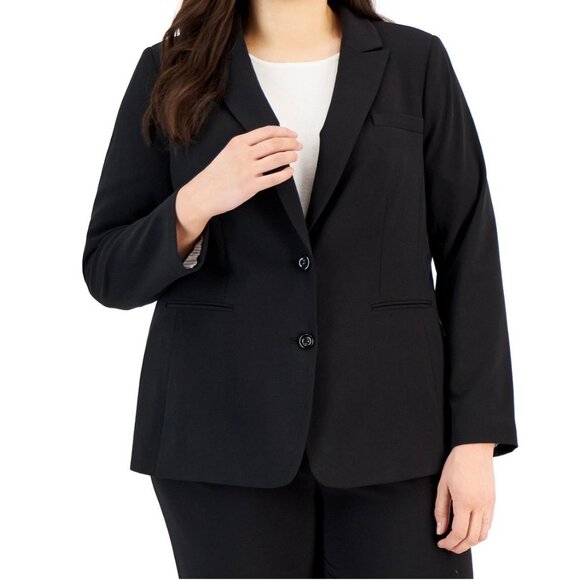 Tahari ASL Womens Plus Black 2 Button Roll Tab Jacket Career Blazer size 18W - Picture 14 of 15